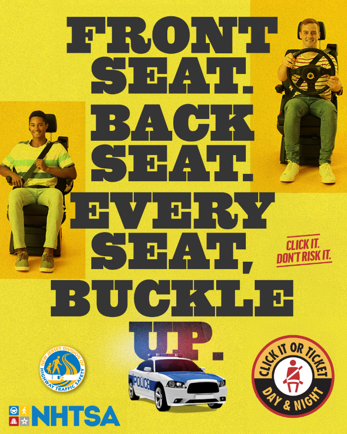  Front seat. back seat. every seat, buckle up.